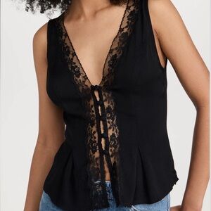Reformation Cristina Lace Trim Top – Black Sleeveless Blouse
